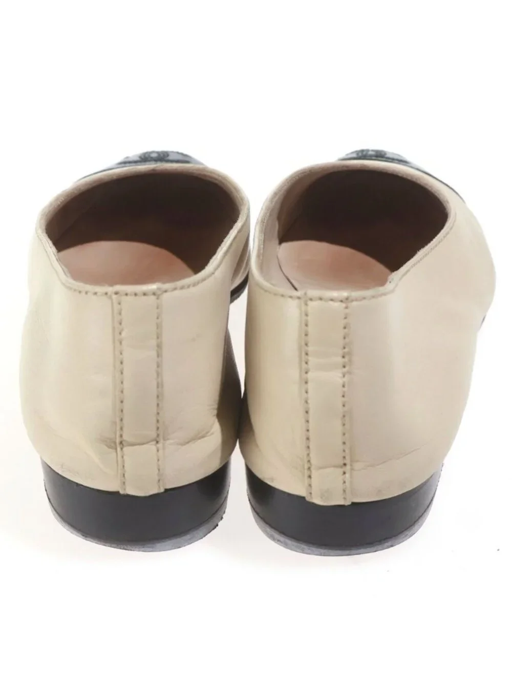 Chanel CC Logo Flat Shoes Pumps Leather Black Beige